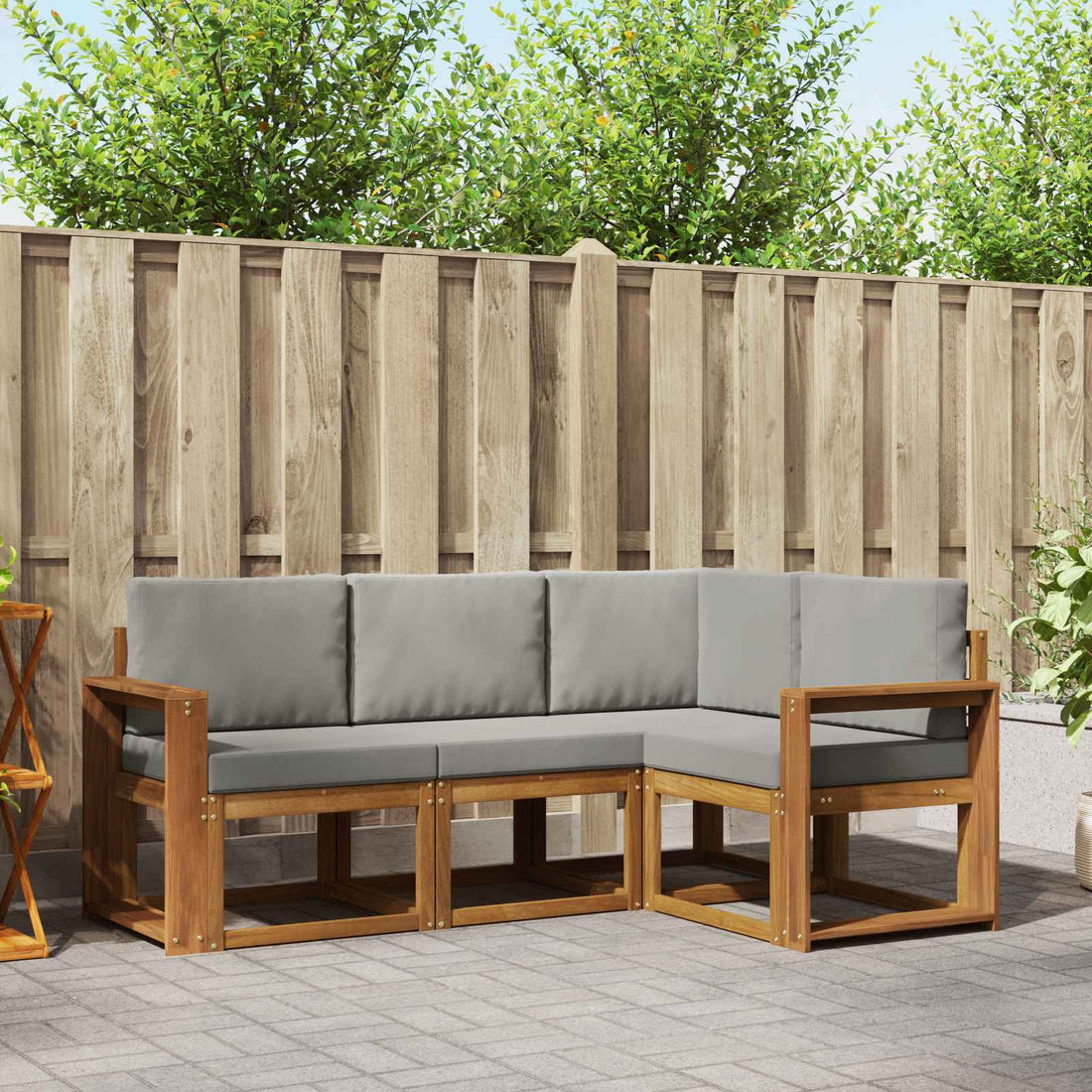 vidaXL Conjunto de sofás de exterior 4 uds. Gris Natural y Claro