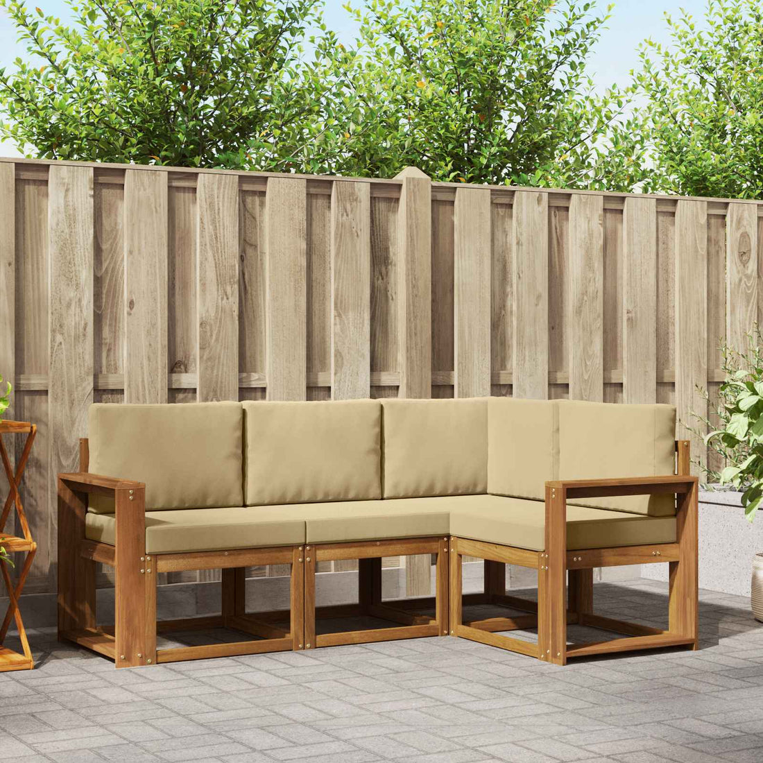 vidaXL Conjunto de sofás de exterior 4 uds. Natural y Beige