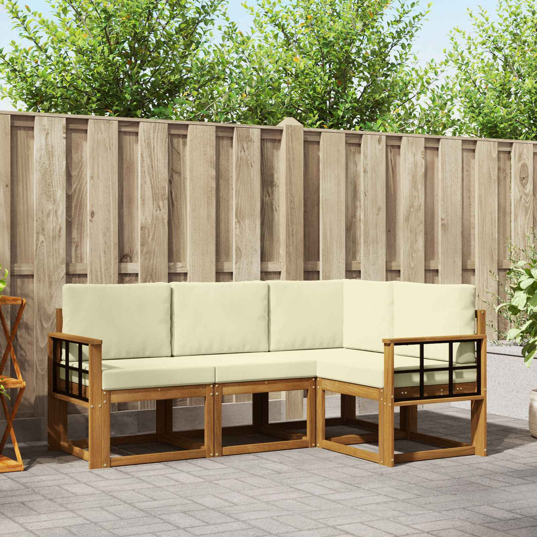 vidaXL Conjunto de sofás de exterior 4 uds. Natural y Crema