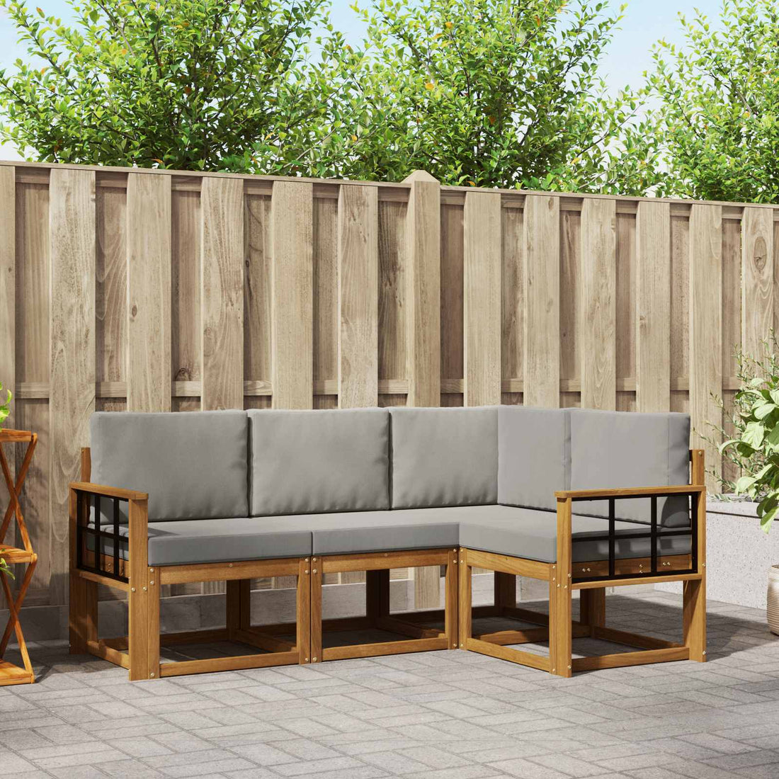 vidaXL Conjunto de sofás de exterior 4 uds. Gris Natural y Claro