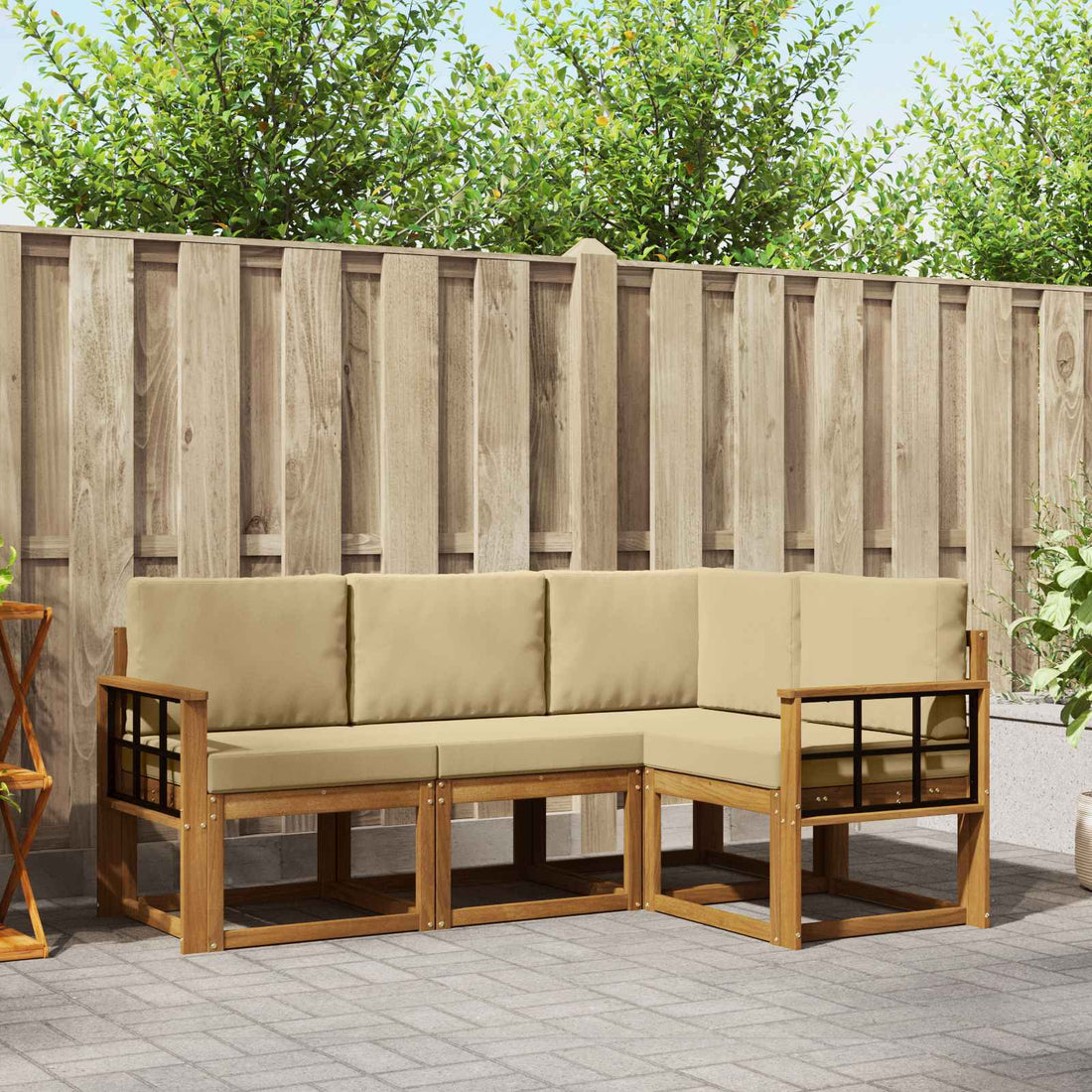 vidaXL Conjunto de sofás de exterior 4 uds. Natural y Beige