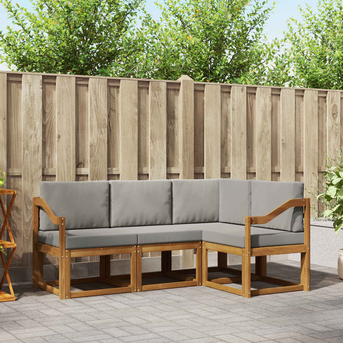 vidaXL Conjunto de sofás de exterior 4 uds. Gris Natural y Claro
