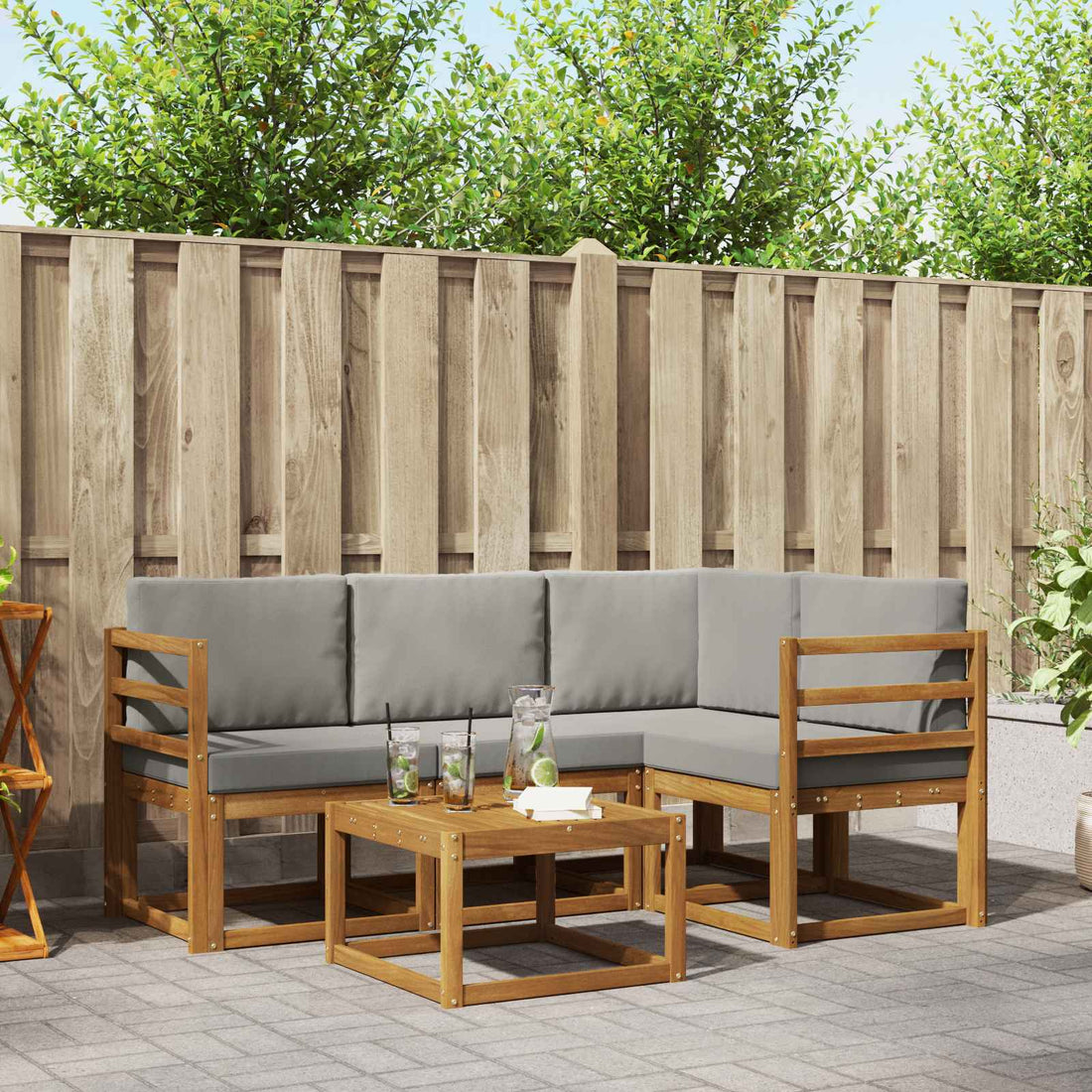 vidaXL Conjunto de sofás de exterior 5 uds. Natural y Gris Claro
