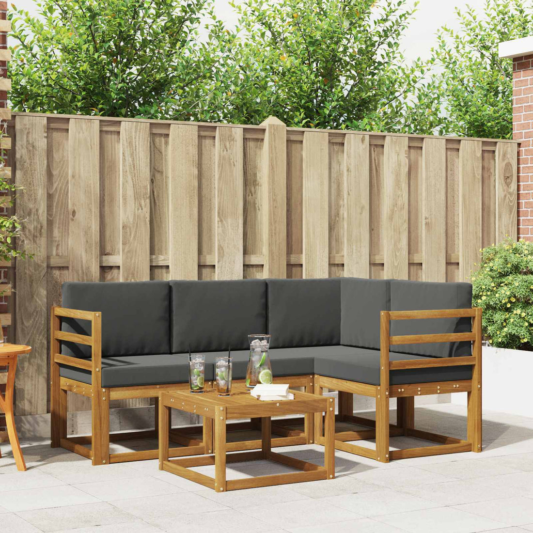 vidaXL Conjunto de sofás de exterior 5 uds. Natural y Antracita