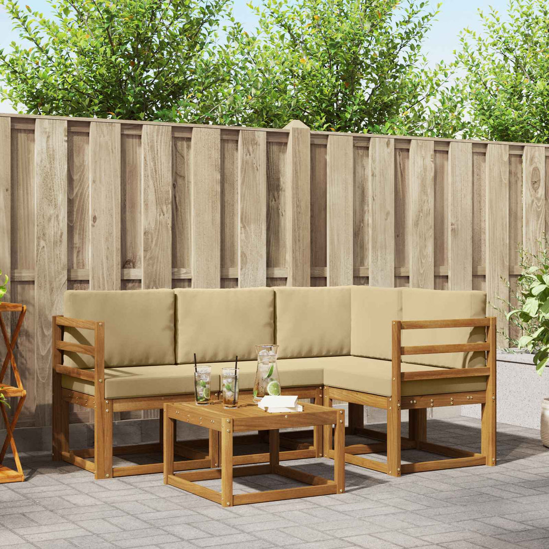 vidaXL Conjunto de sofás de exterior 5 uds. Natural y Beige
