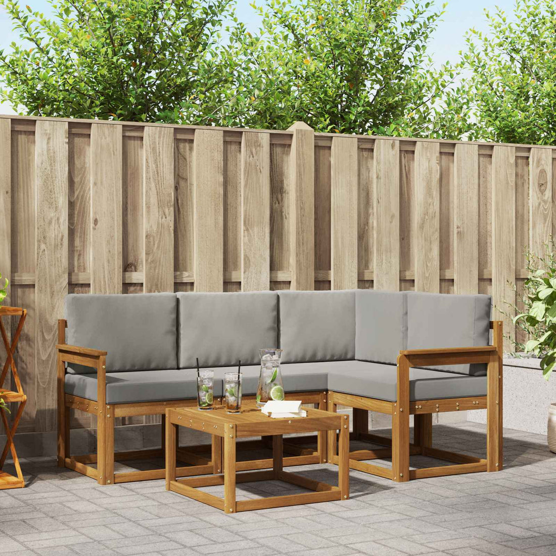 vidaXL Conjunto de sofás de exterior 5 uds. Natural y Gris Claro