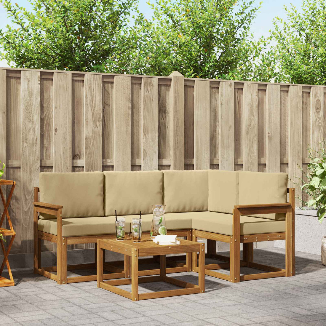 vidaXL Conjunto de sofás de exterior 5 uds. Natural y Beige
