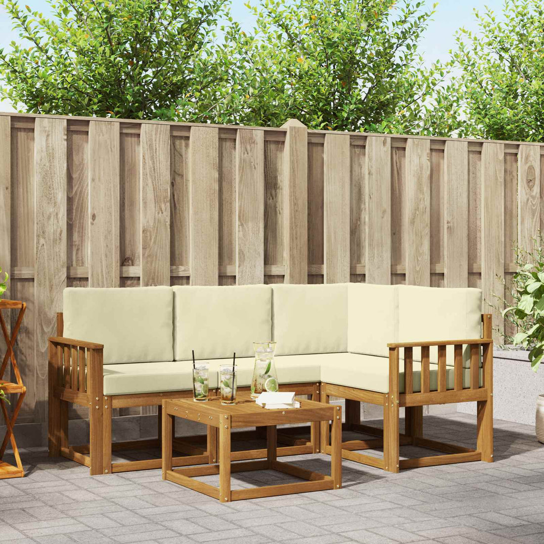 vidaXL Conjunto de sofás de exterior 5 uds. Natural y Crema