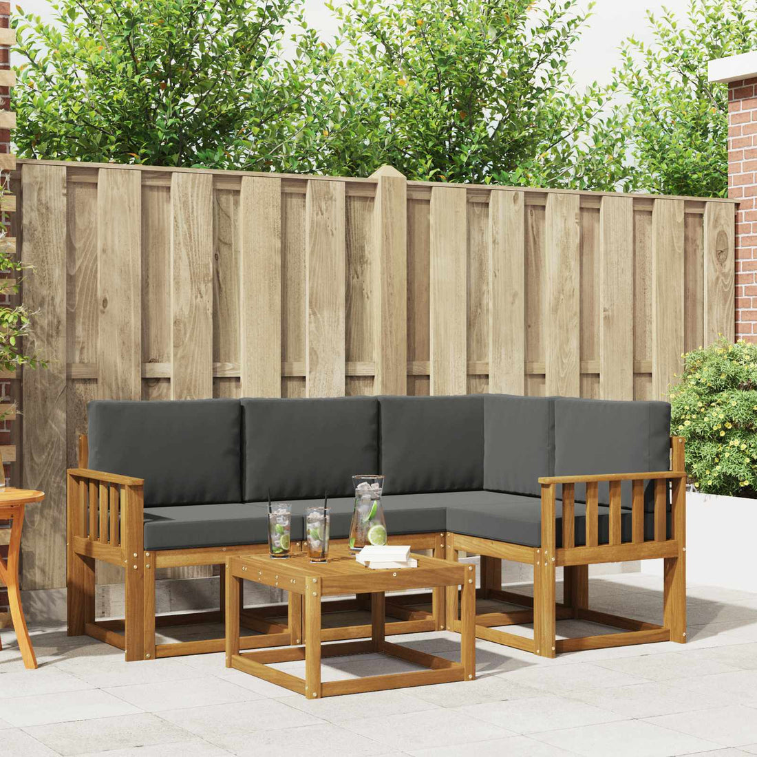 vidaXL Conjunto de sofás de exterior 5 uds. Natural y Antracita