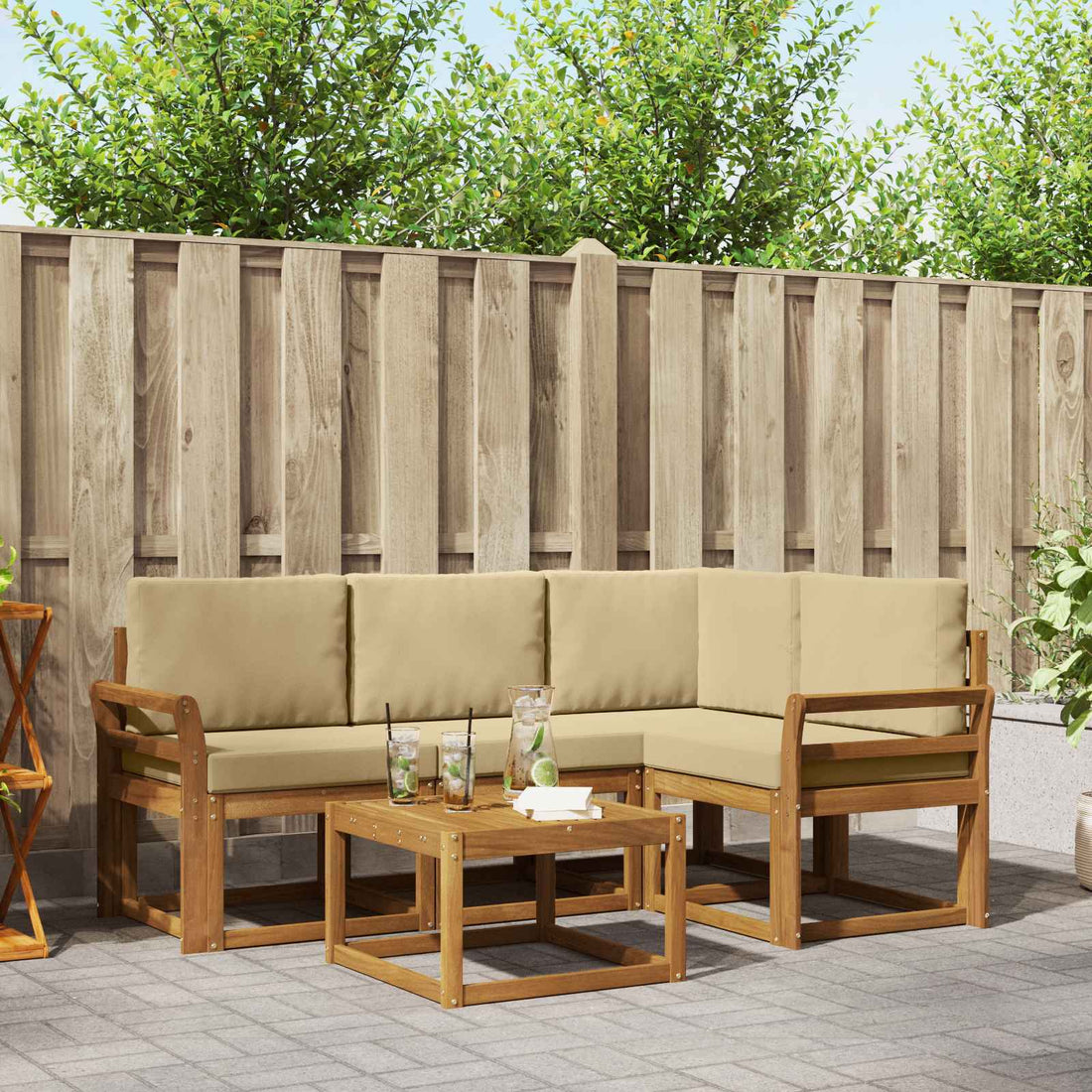 vidaXL Conjunto de sofás de exterior 5 uds. Natural y Beige