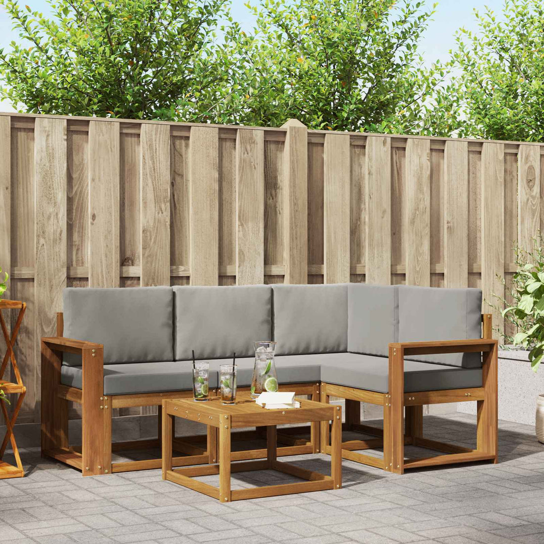 vidaXL Conjunto de sofás de exterior 5 uds. Natural y Gris Claro