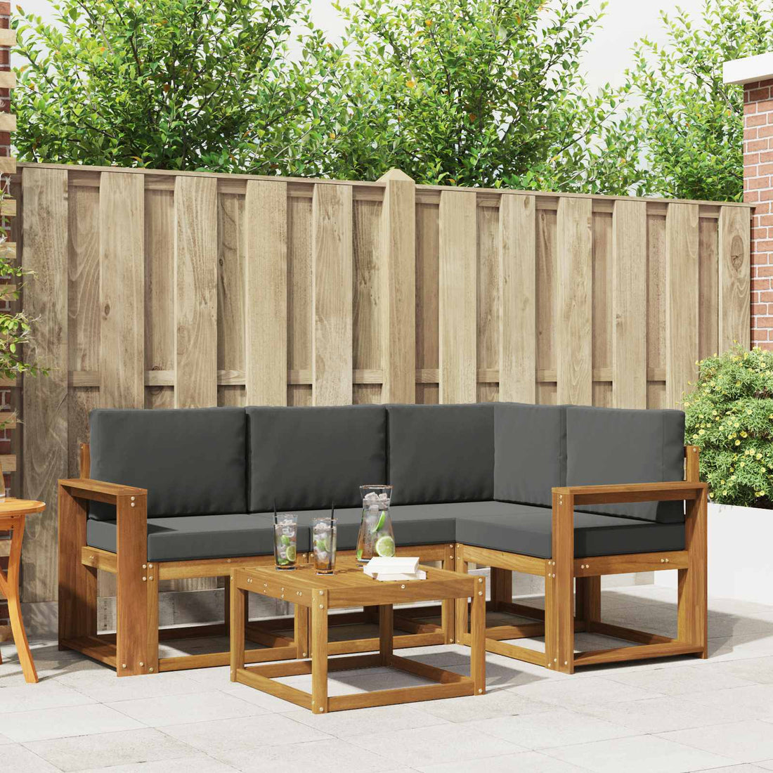 vidaXL Conjunto de sofás de exterior 5 uds. Natural y Antracita