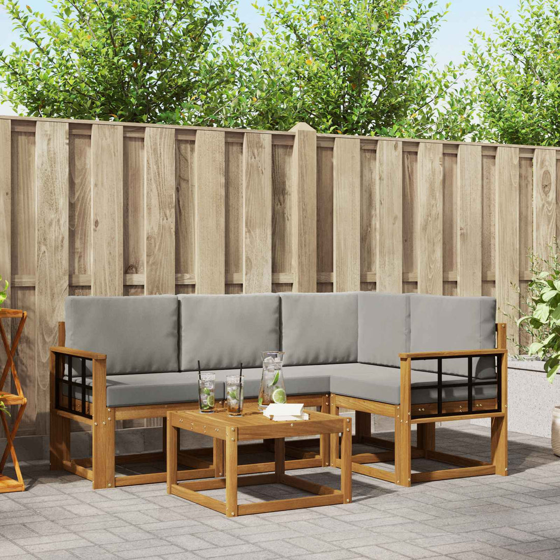 vidaXL Conjunto de sofás de exterior 5 uds. Natural y Gris Claro