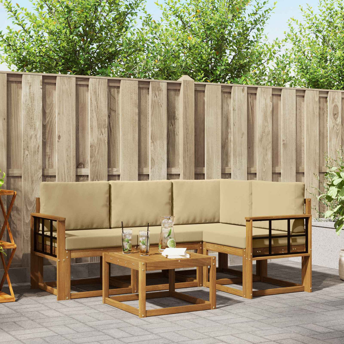 vidaXL Conjunto de sofás de exterior 5 uds. Natural y Beige