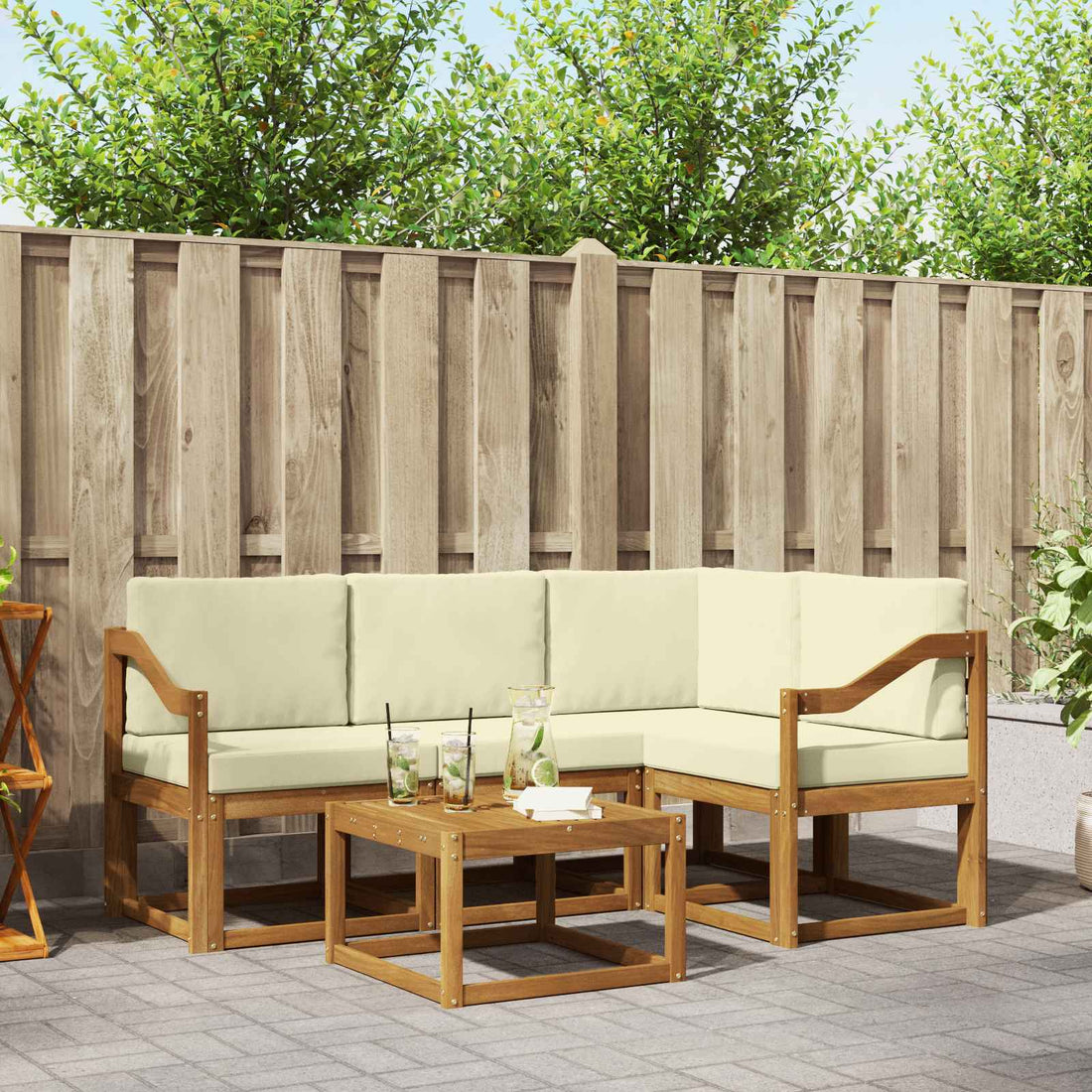 vidaXL Conjunto de sofás de exterior 5 uds. Natural y Crema