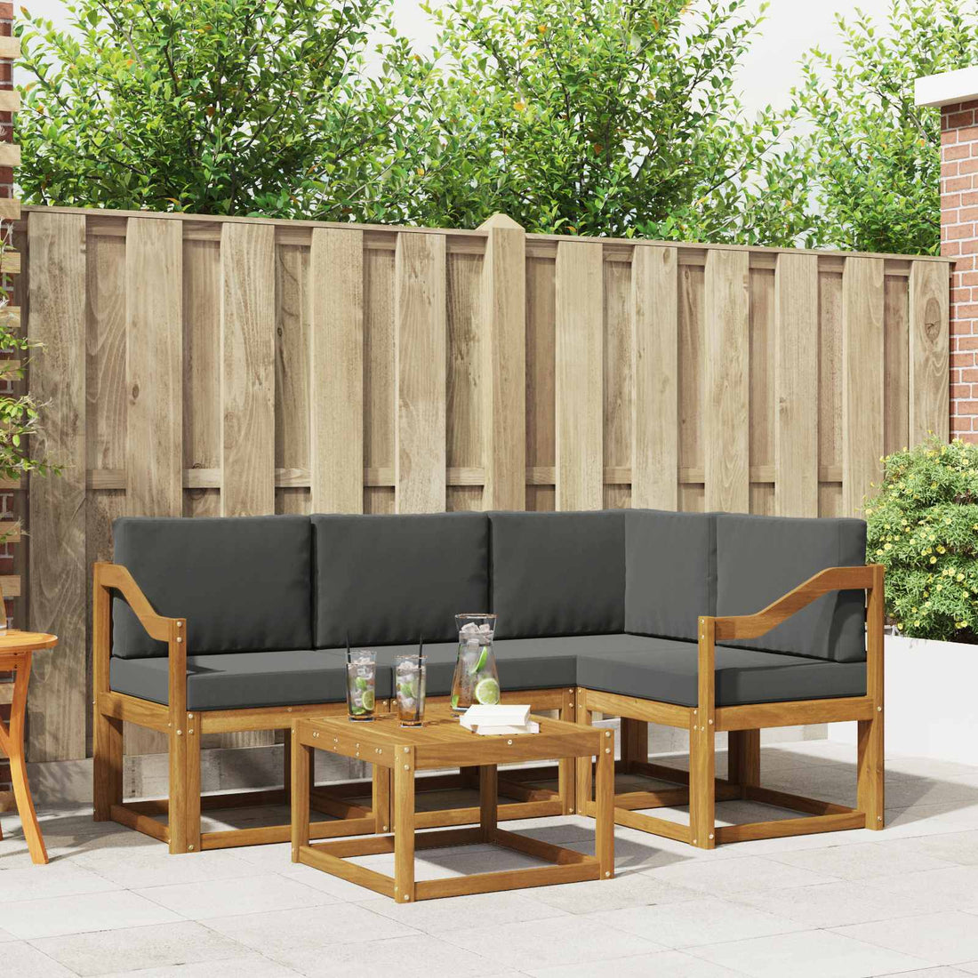 vidaXL Conjunto de sofás de exterior 5 uds. Natural y Antracita
