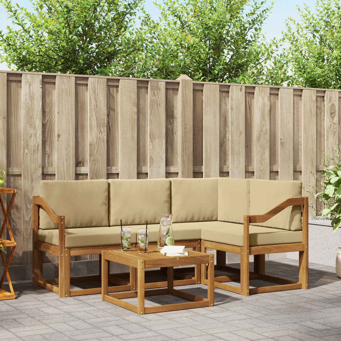 vidaXL Conjunto de sofás de exterior 5 uds. Natural y Beige