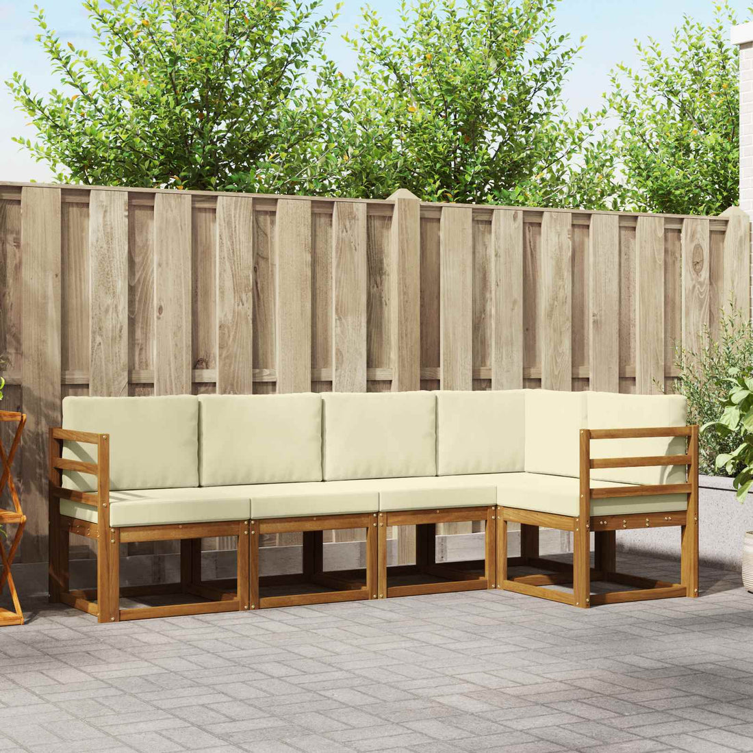 vidaXL Conjunto de sofás de exterior 5 uds. Natural y Crema