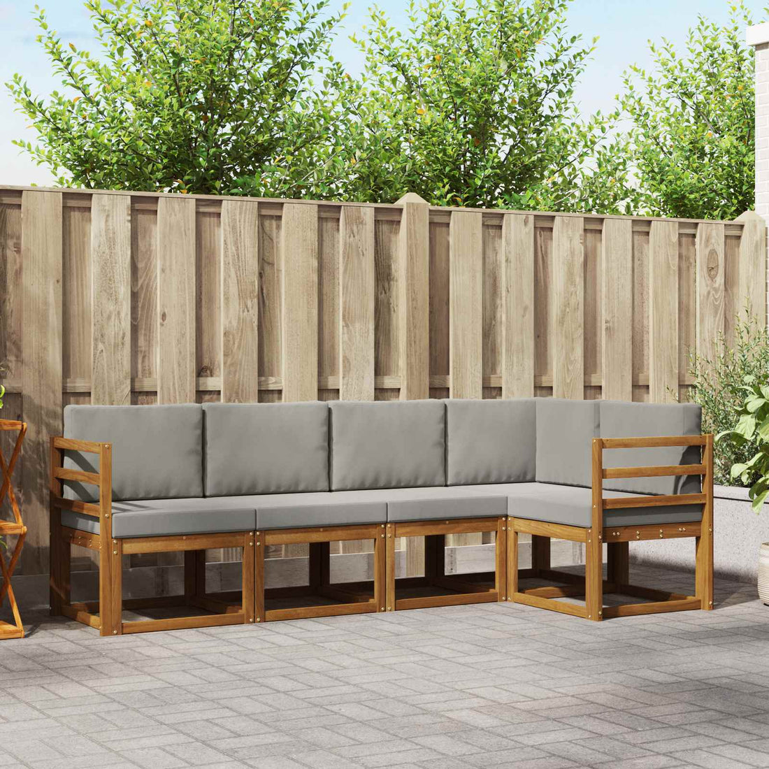 vidaXL Conjunto de sofás de exterior 5 uds. Gris Natural y Claro