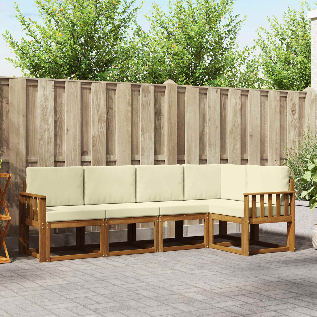 vidaXL Conjunto de sofás de exterior 5 uds. Natural y Crema