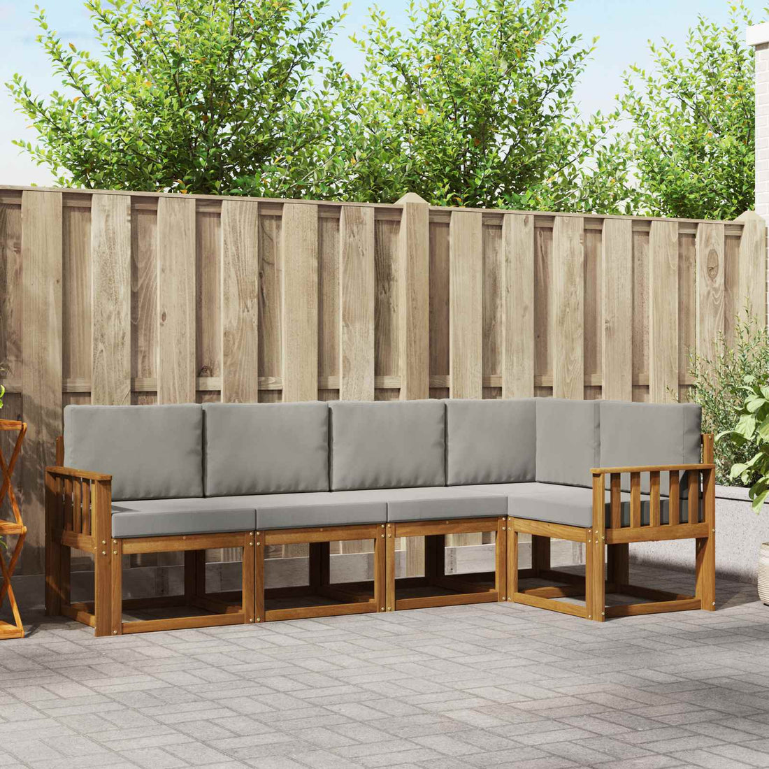vidaXL Conjunto de sofás de exterior 5 uds. Gris Natural y Claro