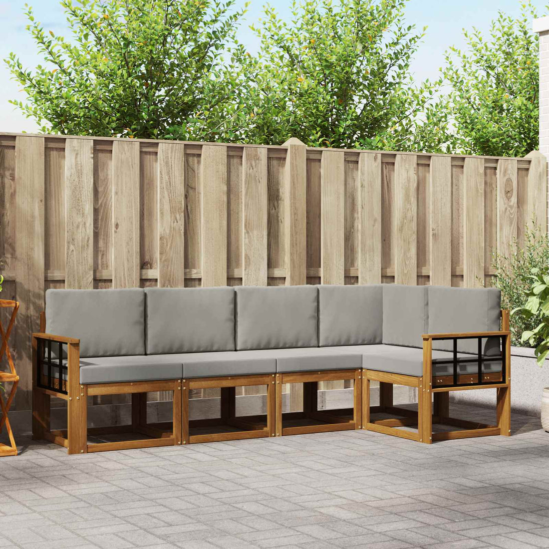 vidaXL Conjunto de sofás de exterior 5 uds. Gris Natural y Claro