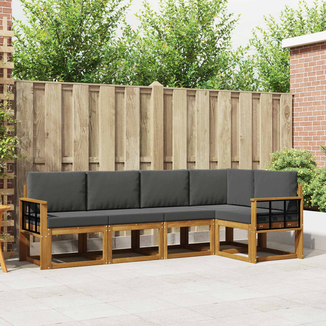 vidaXL Conjunto de sofás de exterior 5 uds. Natural y Antracita