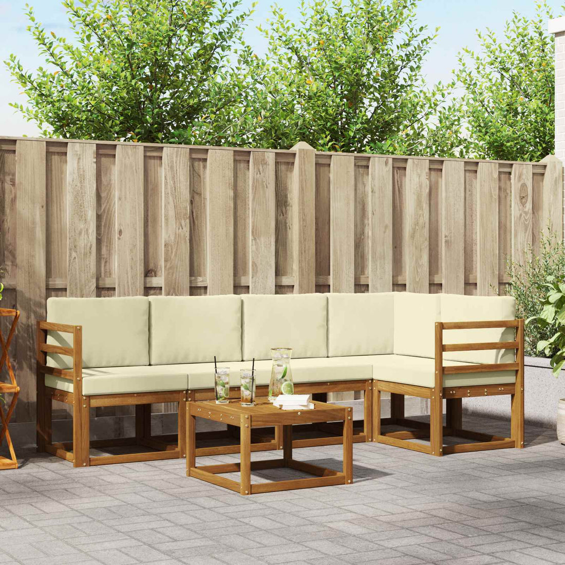 vidaXL Conjunto de sofás de exterior 6 uds. Natural y Crema