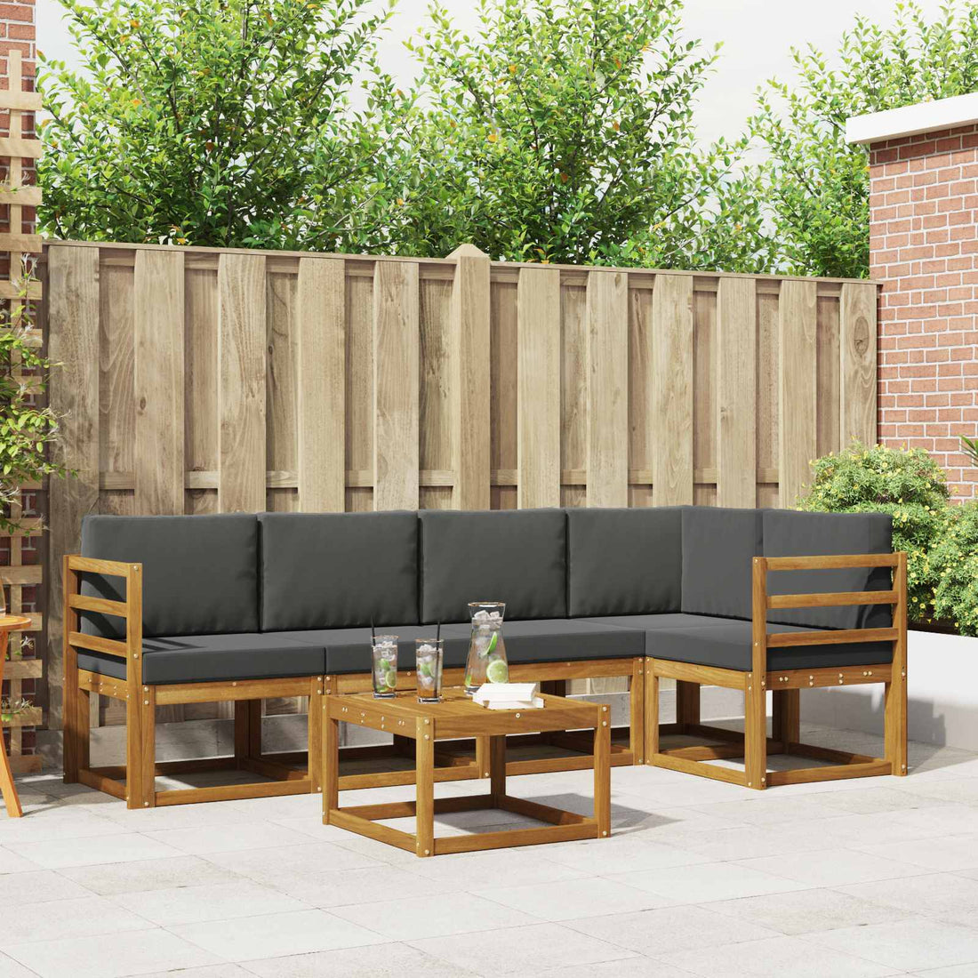 vidaXL Conjunto de sofás de exterior 6 uds. Natural y Antracita