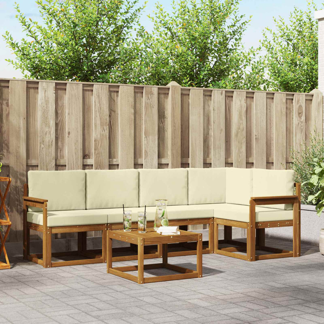 vidaXL Conjunto de sofás de exterior 6 uds. Natural y Crema