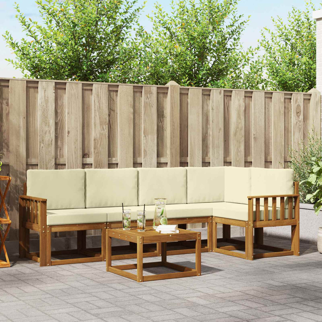vidaXL Conjunto de sofás de exterior 6 uds. Natural y Crema