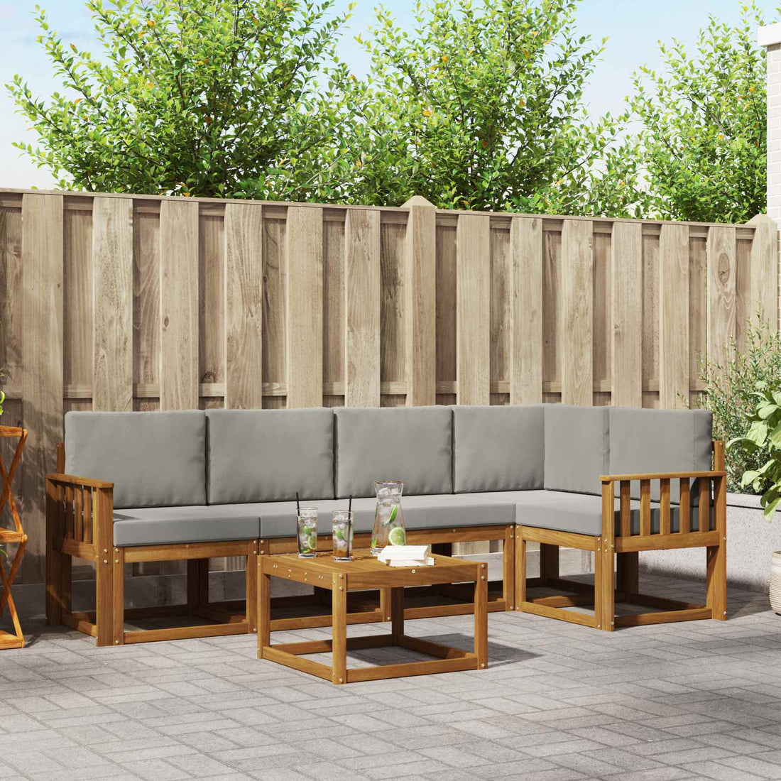 vidaXL Conjunto de sofás de exterior 6 uds. Gris Natural y Claro