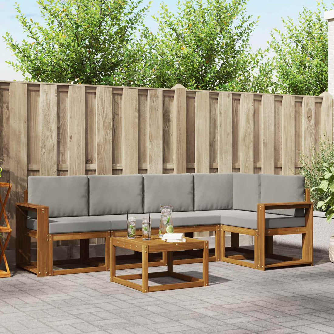 vidaXL Conjunto de sofás de exterior 6 uds. Gris Natural y Claro