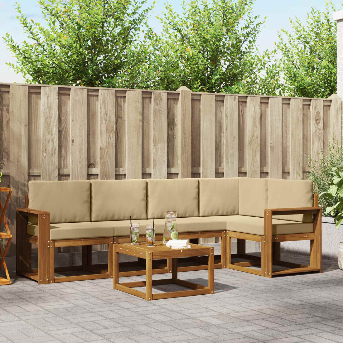 vidaXL Conjunto de sofás de exterior 6 uds. Natural y Beige
