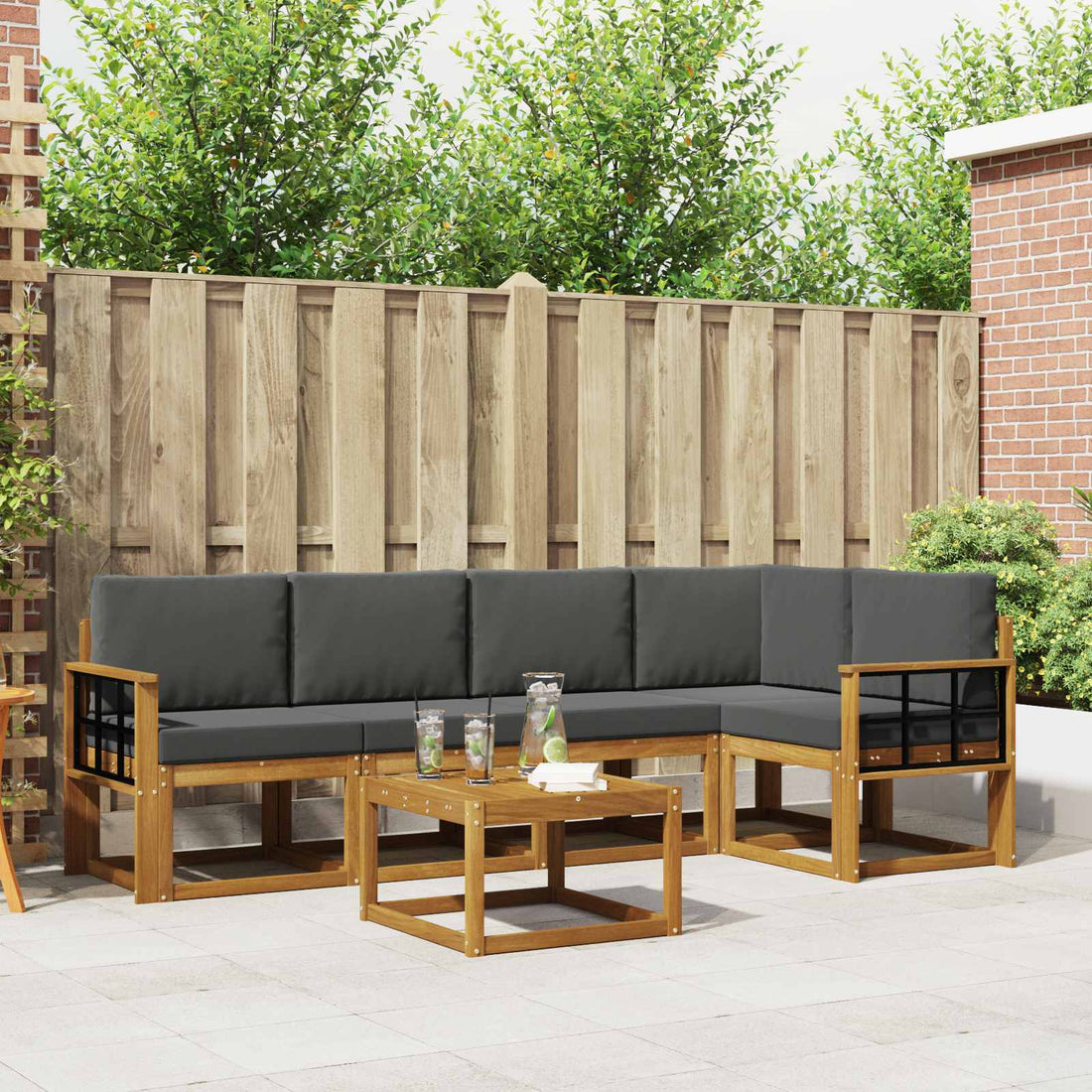 vidaXL Conjunto de sofás de exterior 6 uds. Natural y Antracita