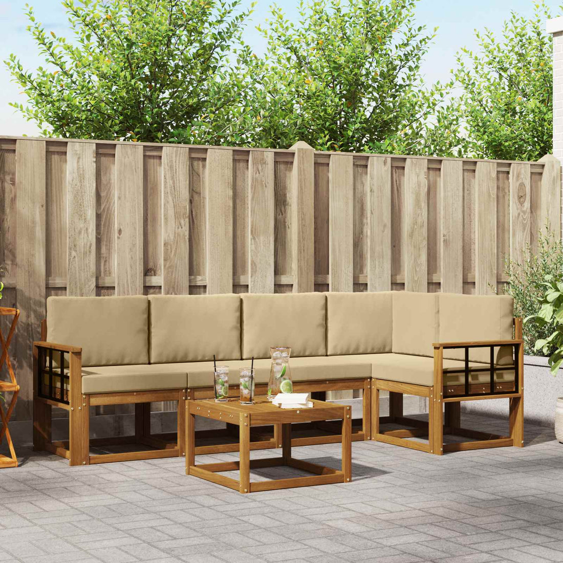 vidaXL Conjunto de sofás de exterior 6 uds. Natural y Beige
