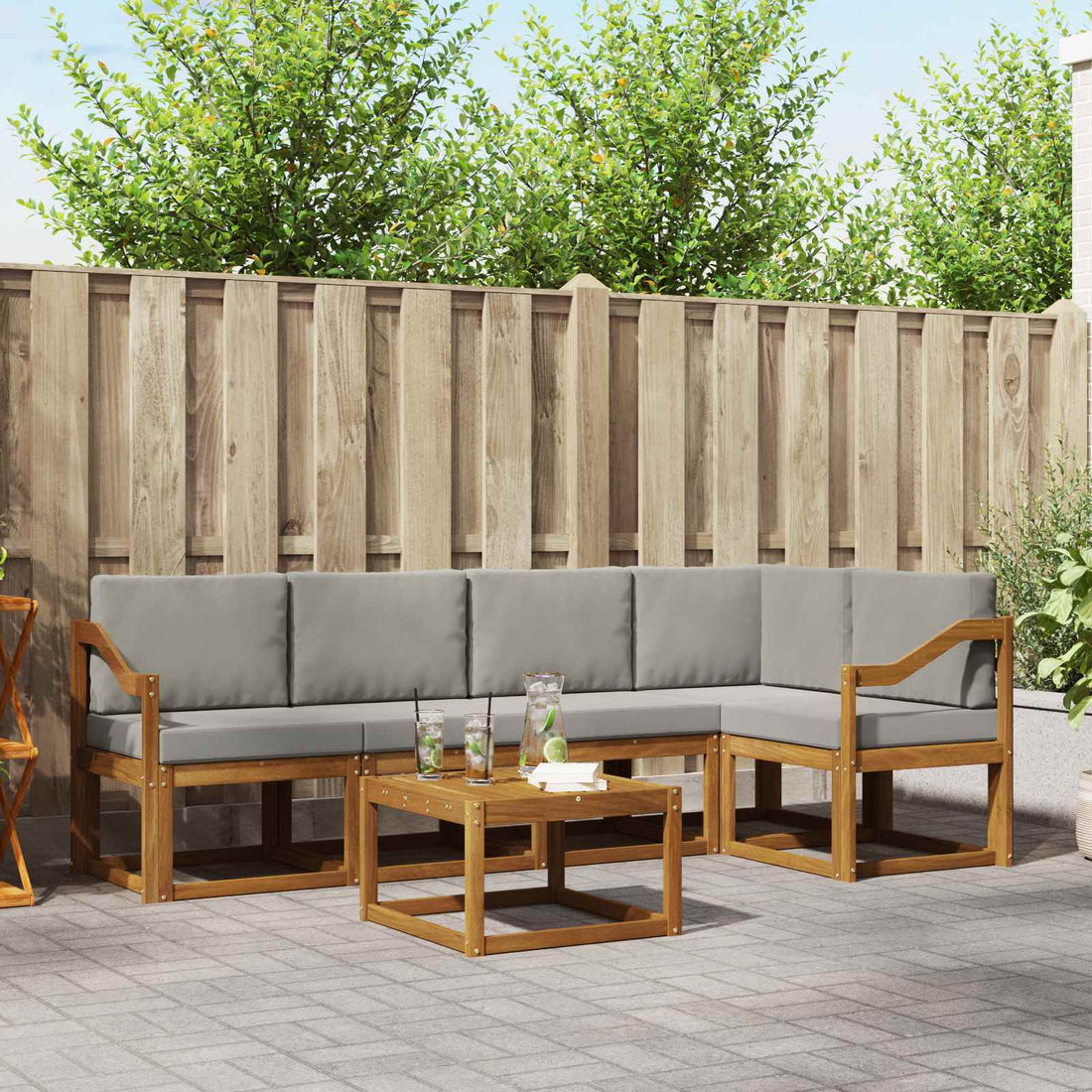 vidaXL Conjunto de sofás de exterior 6 uds. Gris Natural y Claro