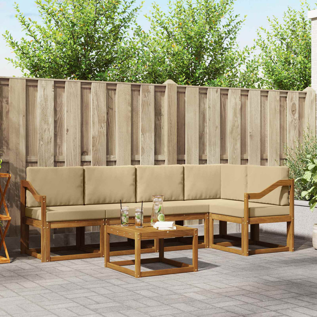 vidaXL Conjunto de sofás de exterior 6 uds. Natural y Beige
