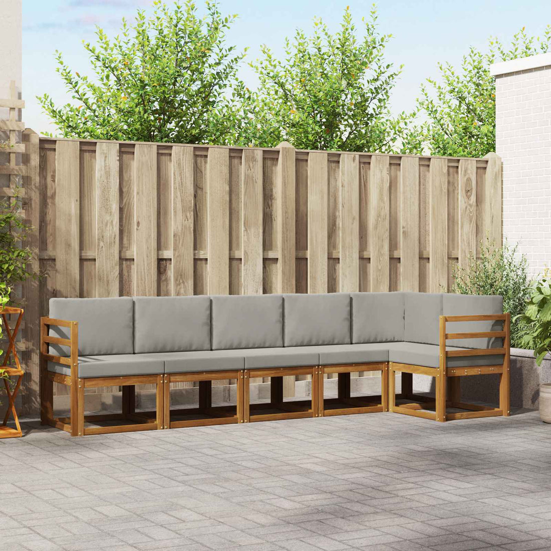 vidaXL Conjunto de sofás de exterior 6 uds. Natural y Gris Claro