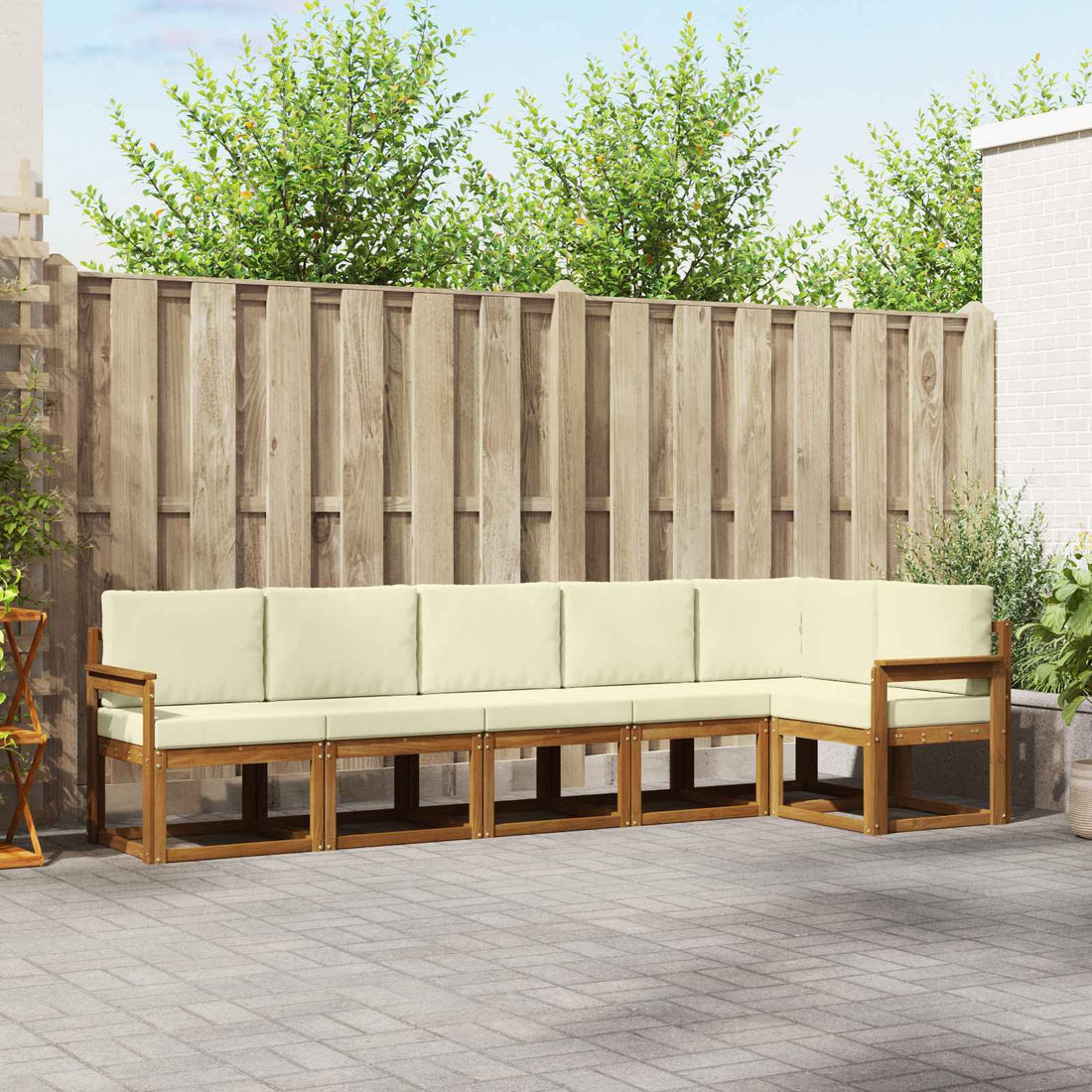 vidaXL Conjunto de sofás de exterior 6 uds. Natural y Crema