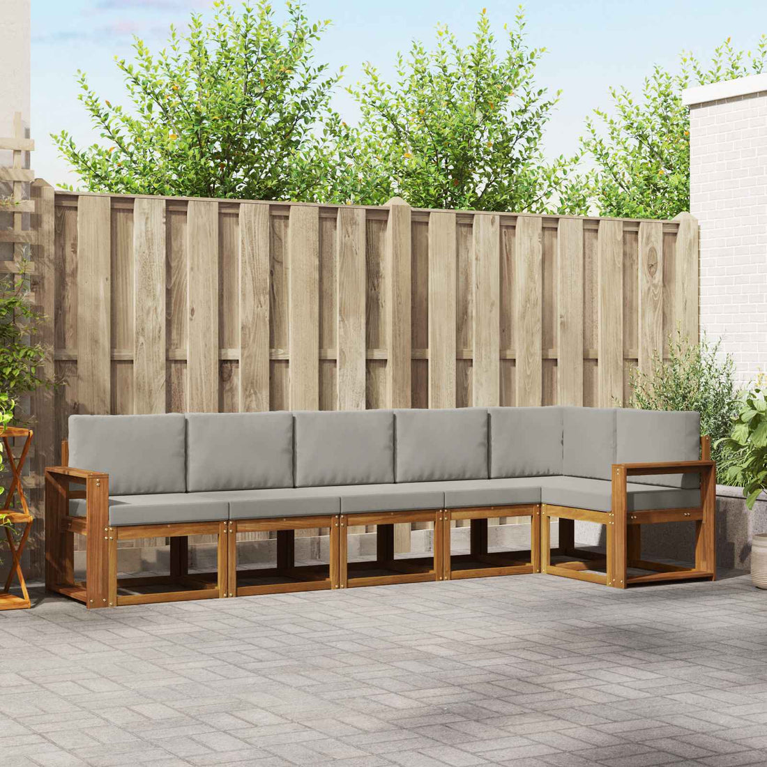 vidaXL Conjunto de sofás de exterior 6 uds. Natural y Gris Claro