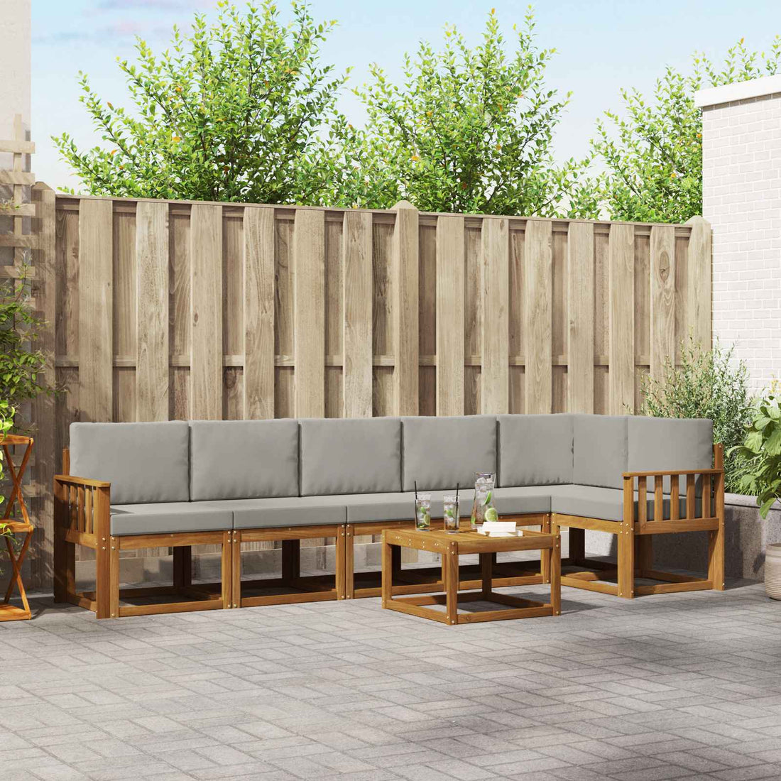 vidaXL Conjunto de sofás de exterior 7 uds. Gris Natural y Claro