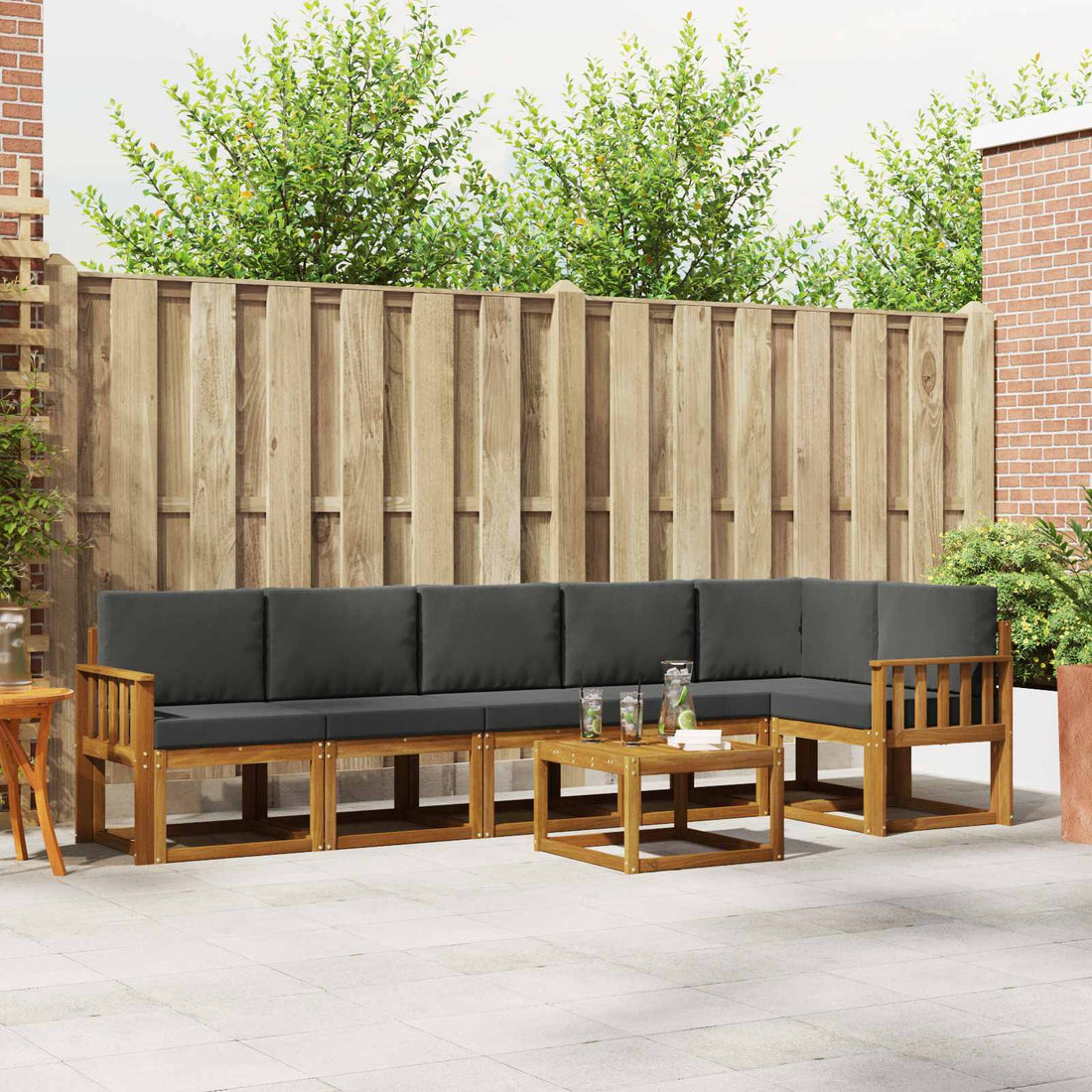 vidaXL Conjunto de sofás de exterior 7 uds. Natural y Antracita