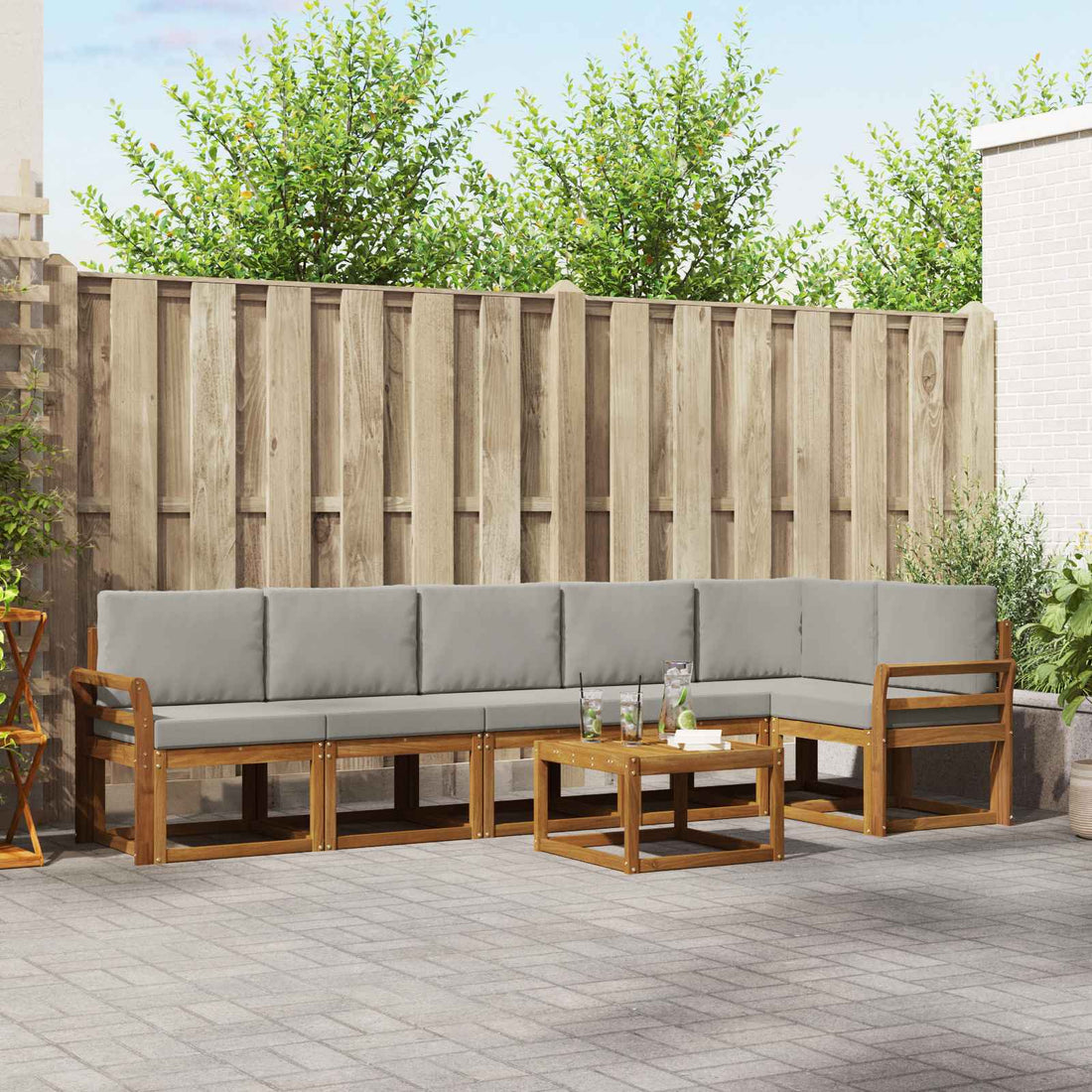 vidaXL Conjunto de sofás de exterior 7 uds. Gris Natural y Claro