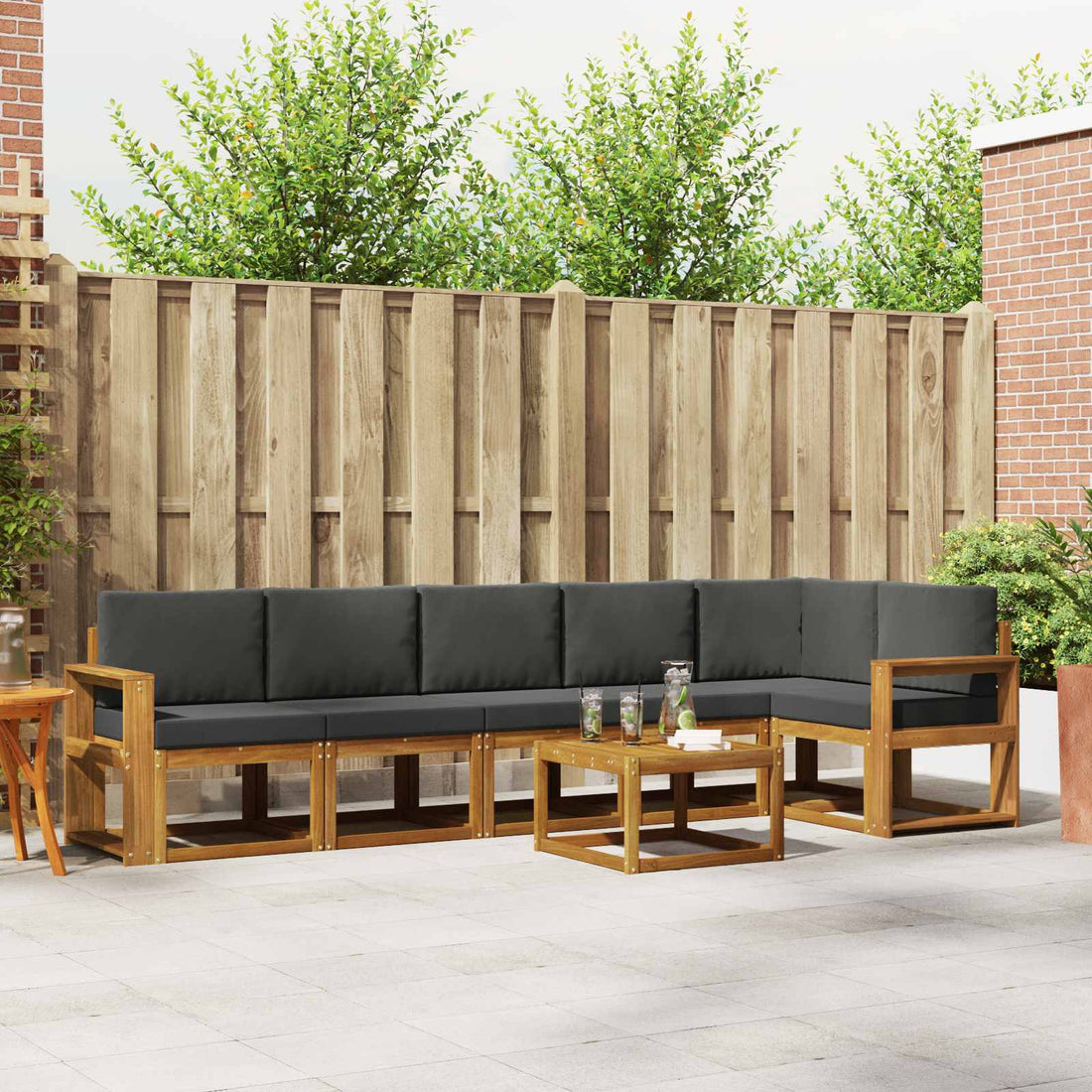 vidaXL Conjunto de sofás de exterior 7 uds. Natural y Antracita