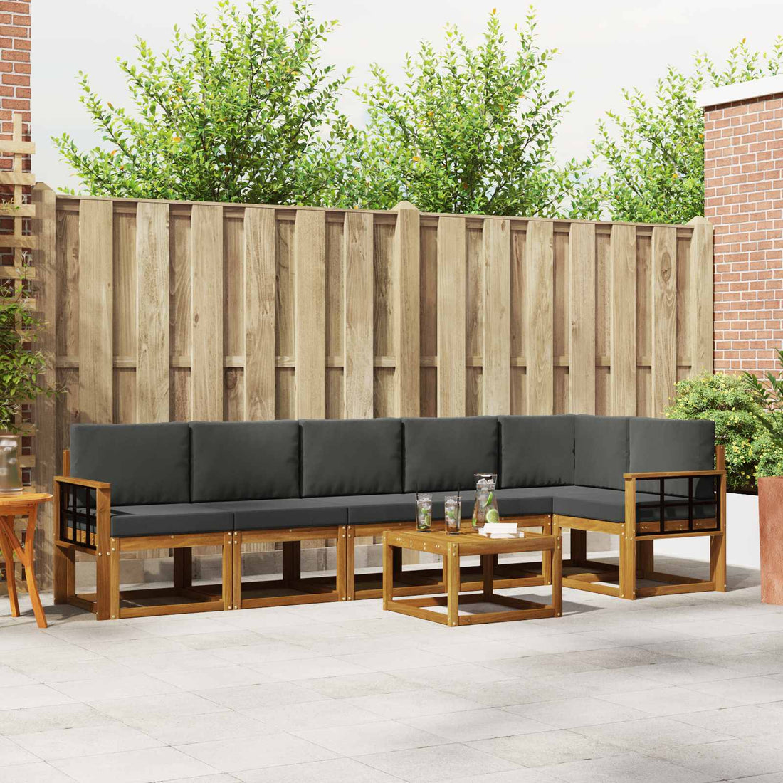 vidaXL Conjunto de sofás de exterior 7 uds. Natural y Antracita