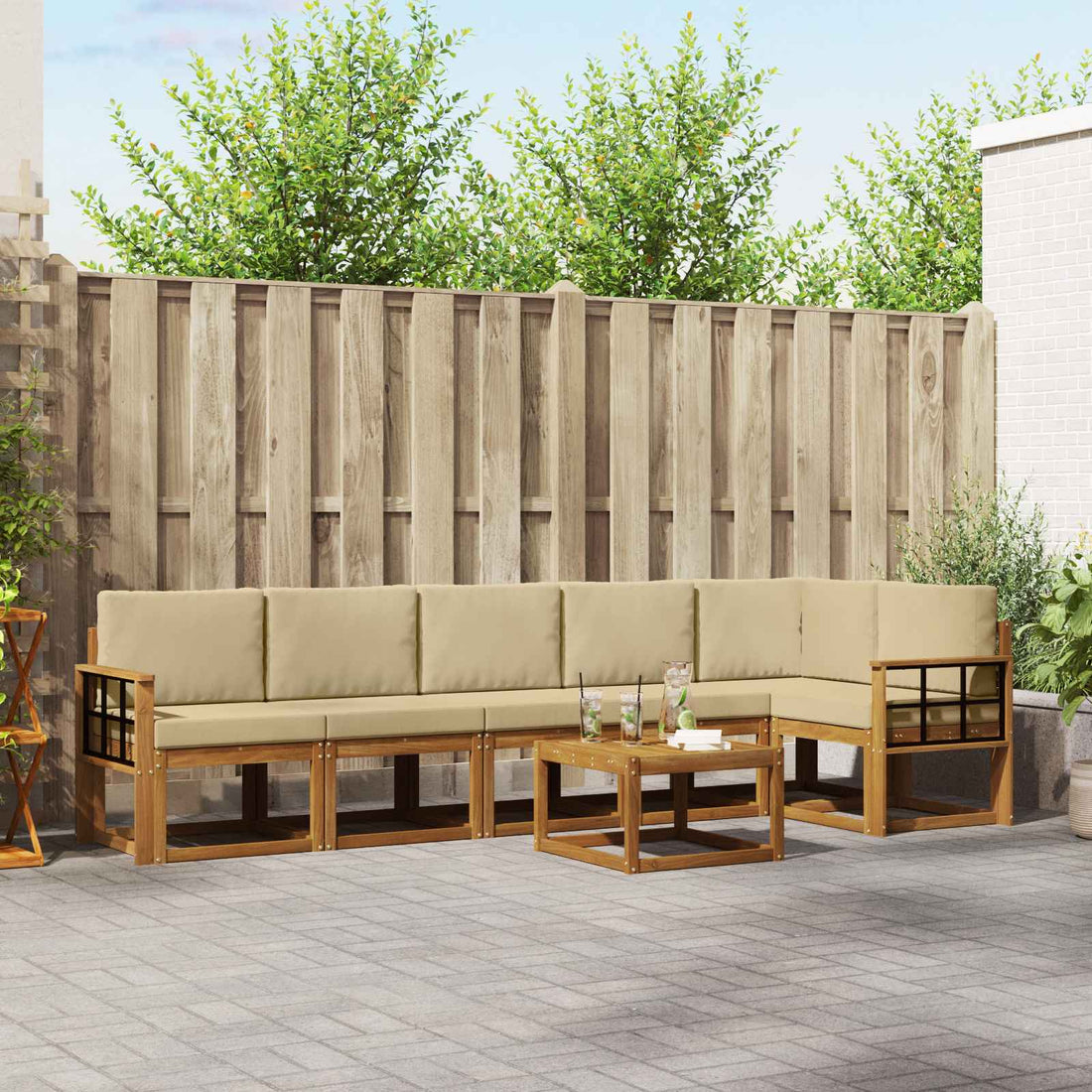 vidaXL Conjunto de sofás de exterior 7 uds. Natural y Beige