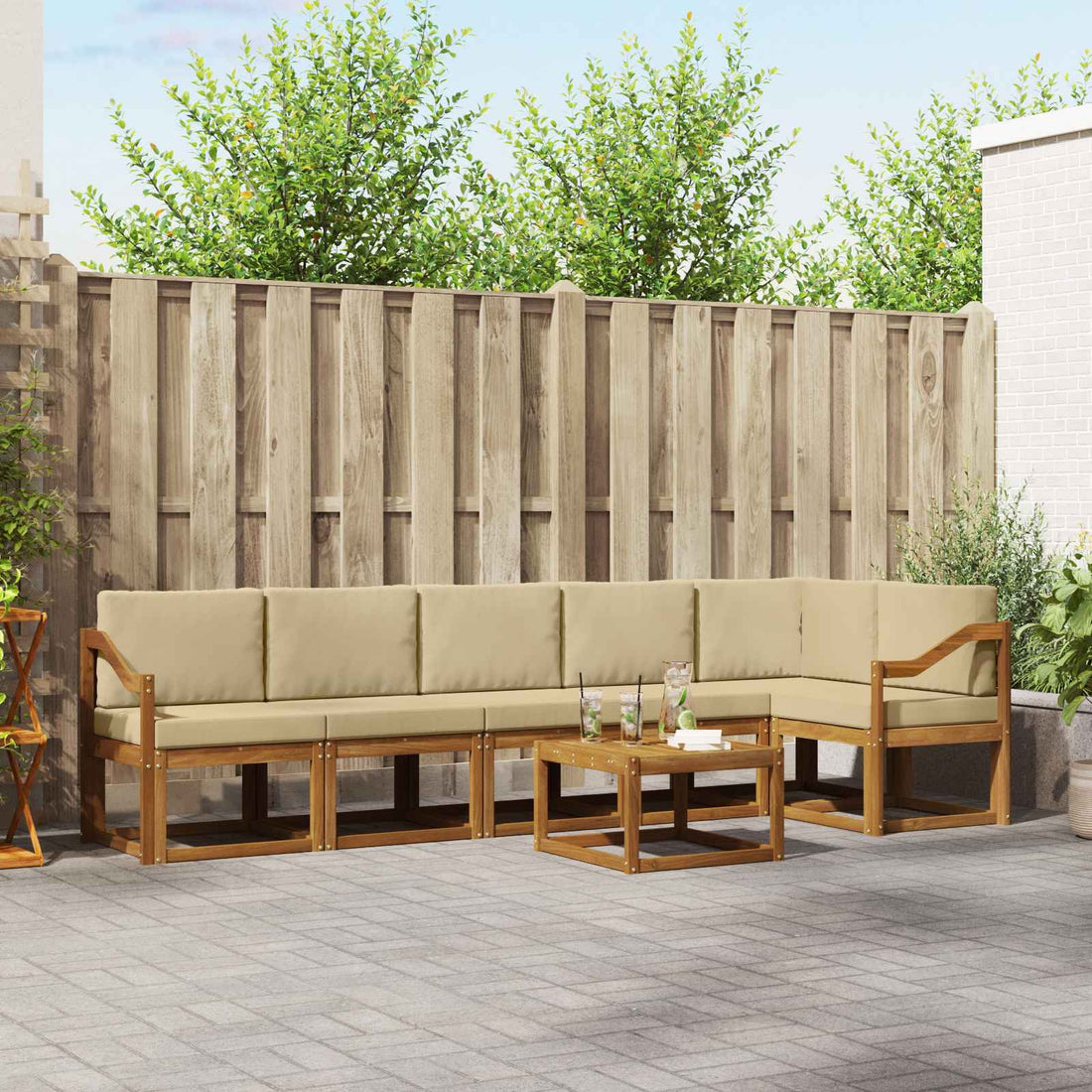 vidaXL Conjunto de sofás de exterior 7 uds. Natural y Beige