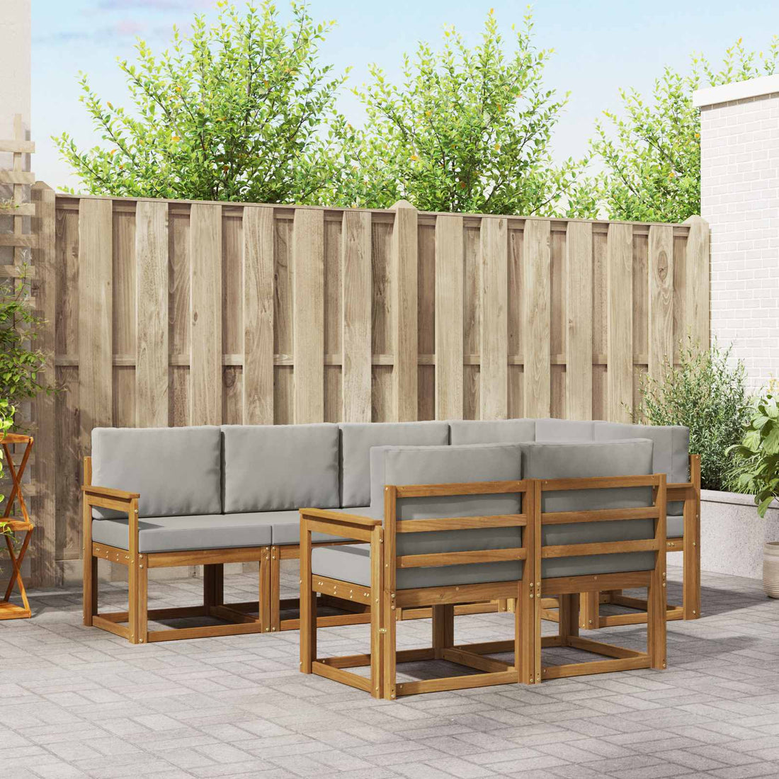 vidaXL Conjunto de sofás de exterior 7 uds. Gris Natural y Claro