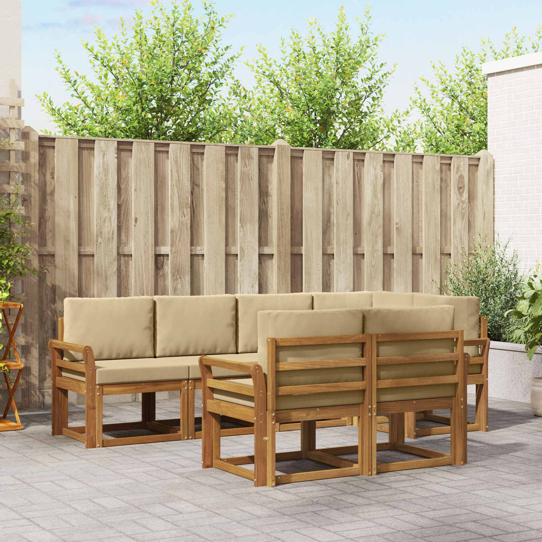 vidaXL Conjunto de sofás de exterior 7 uds. Natural y Beige